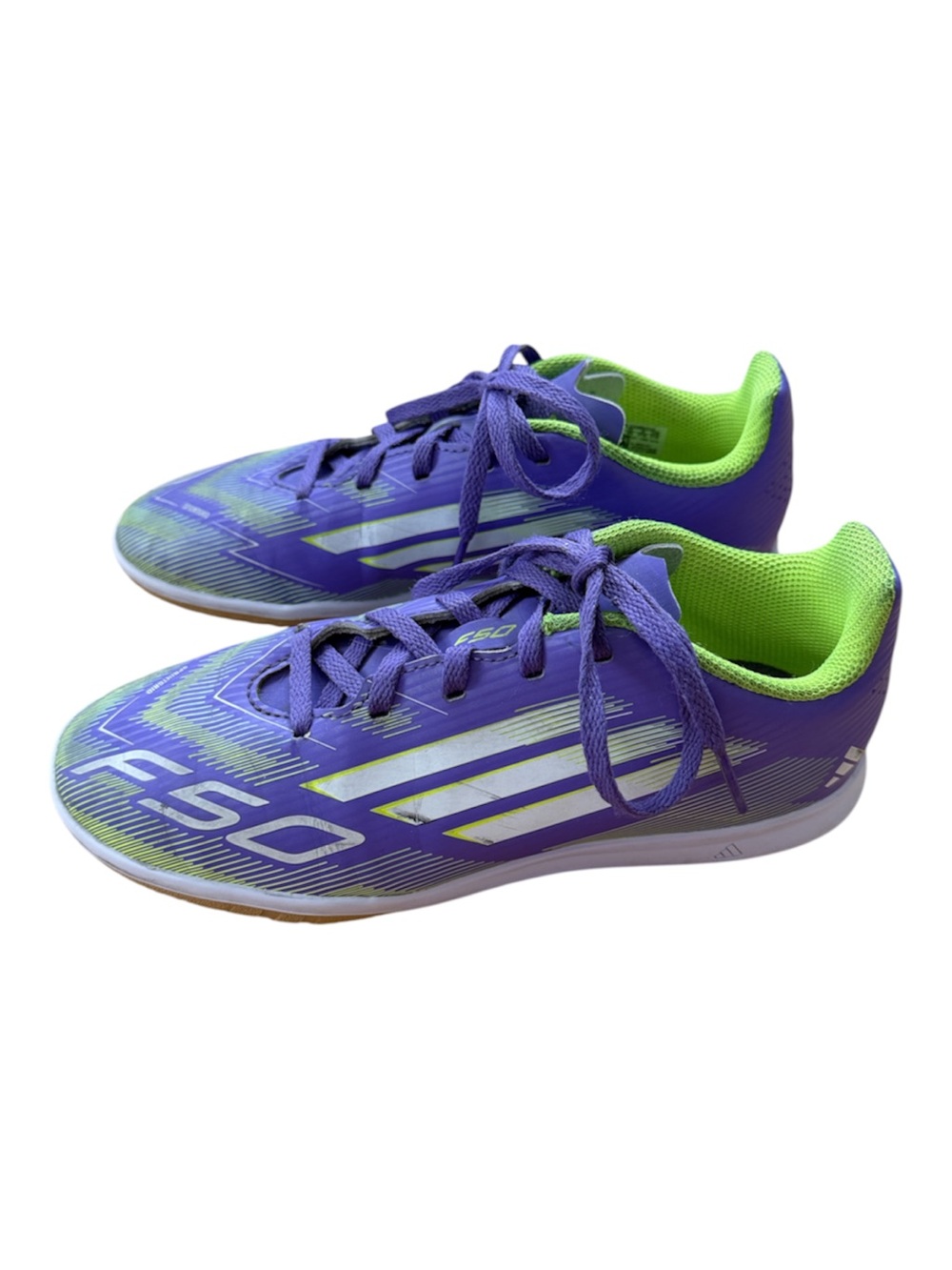 Adidas Kids Purple and Neon Green Indoor Soccer Sneakers